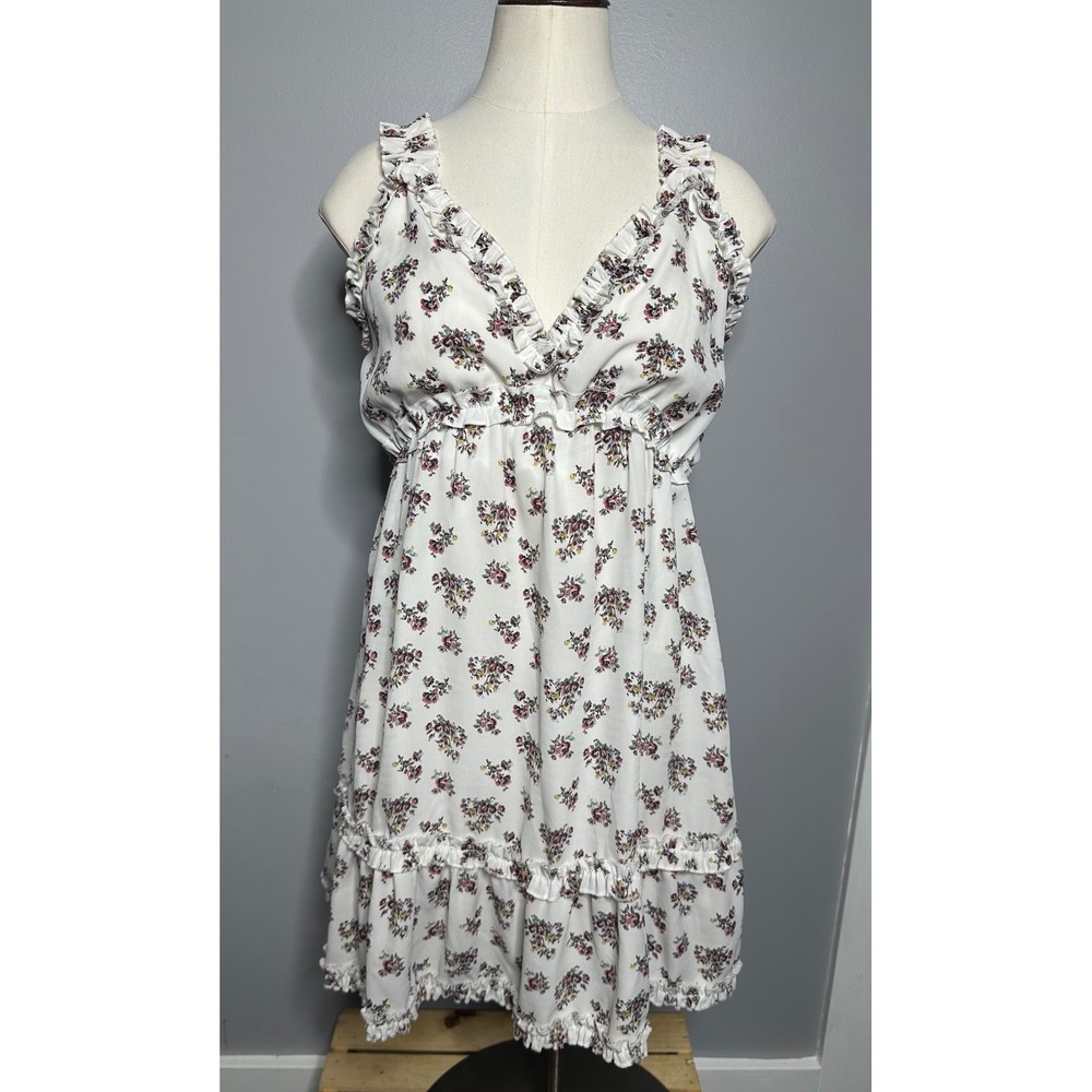 Morning Mist Floral Ruffle Mini Dress White Pink Cottagecore Size 8 Sleeveless